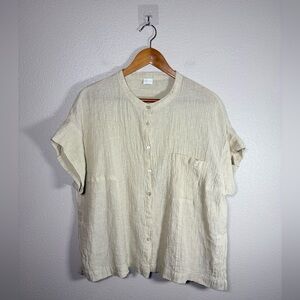 NWOT Poetry Crinkle Linen Blend Boxy Button Up‎ Shirt sz 10 L28